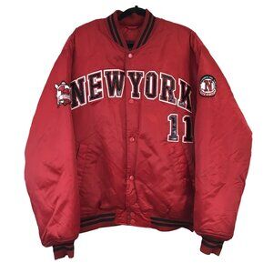 212 NYC Sport New York 11 Red Quilted Varsity Bomber Jacket XL Snap Buttons